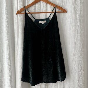 LOFT Velvet Cami Tank Top Green Size Medium Whimsigoth V-Neck Holiday Party Xmas